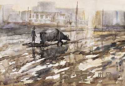 刘海粟 1936年作 耕牛图 78.6×54.6cm